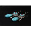 Image 2 : 72.81ctw Teardrop Turquoise Silver Dangling Earring