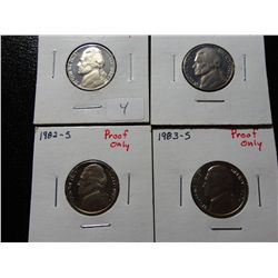 SET OF 4 JEFFERSO PROOF NICKELS, 1980-S, 1981-S, 1982-S, 1983-S