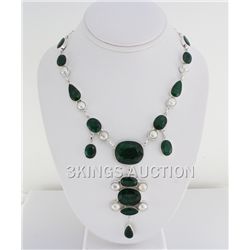 Lovely 421.00ctw Emerald Beryl Silver Necklace