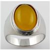 Image 1 : Men's Large Oval Yellow Jade Set in Bezel Type Sterling