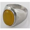 Image 2 : Men's Large Oval Yellow Jade Set in Bezel Type Sterling