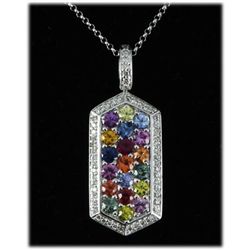 Genuine 2.91ctw Multi Sapphire Pendant 14kt W/G 4.52g