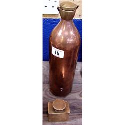 A Copper water flask and Brass screw top inkw...