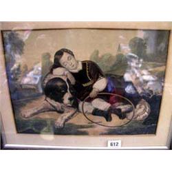 A Victorian framed print of a sleeping boy re...