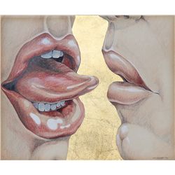 Mark Van Epps, The Kiss, Acrylic, Pastel and Gold Leaf