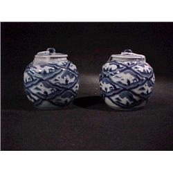 Pair of small, Chinese blue and white porcela