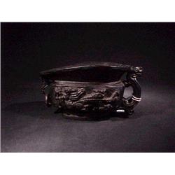 Old, Chinese carved black stone archaistic ve