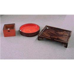 Group of three, old Japanese lacquer items: b