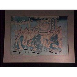 Antique Japanese, woodblock print of men carr