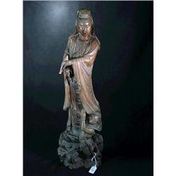 Tall and well-detailed, Chinese carved wood g