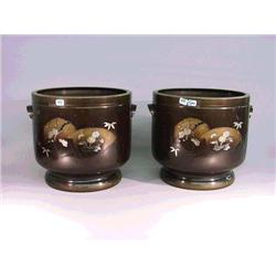 Group of five, old Japanese bronze hibachi: a