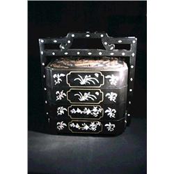 Chinese, three-section black lacquer stacked
