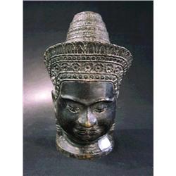 Khmer-style bronze head of a deity, Phnom Pen