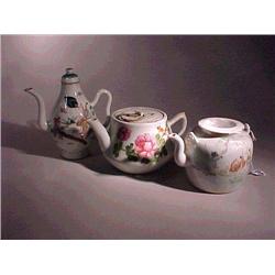Group of three, antique Chinese enameled porc