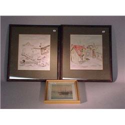 Three well-executed, old Japanese watercolor