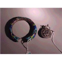 Two silver objects: old Chinese enameled silv