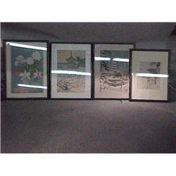 Group of four, old Japanese woodblock prints: