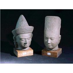 Two Khmer-style heads: Prasat Andeu style and