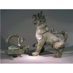Two old, Southeast Asian bronzes: kylin with