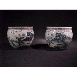 Pair of antique, Chinese miniature wu t'sai e