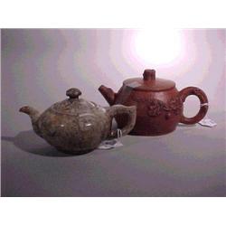 Two unusual, Chinese tea pots: "calcified" ja