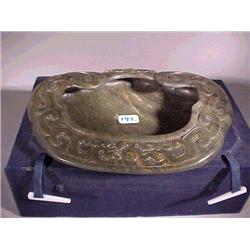 Chinese carved greyish spinach jade brush was