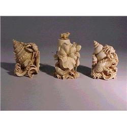 Group of three, superbly carved ivory natural