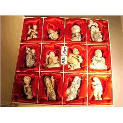 Box of twelve, carved ivory netsuke, various