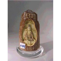 Unusual, fossil ivory carved "mountain" (usin