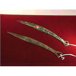 Two ancient, Ordos Culture bronze daggers: wi