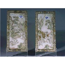 Pair unusual, antique Chinese carved, lightly