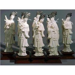 Set of eight, Chinese carved ivory figures of