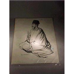 Attractive old, woodblock print of a seated J