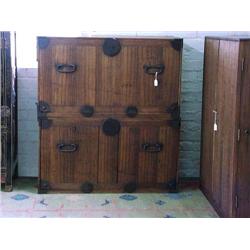 Antique, Japanese two-section kiri wood tansu