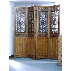 Attractive, old Chinese four-panel elmwood fo