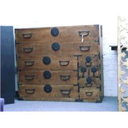 Antique Japanese cypress wood tansu with six