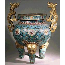 Large and older, Chinese cloisonné enameled t