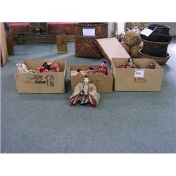 Three boxes of Japanese dolls, doll accoutrem