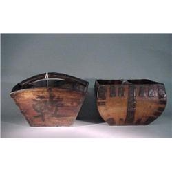 Two antique, Chinese wood vessels, each with