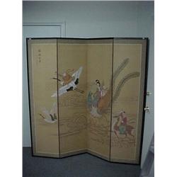 Chinese, four-panel screen painted in bright