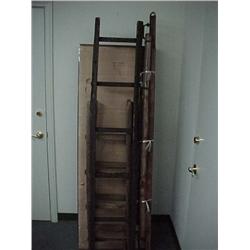 Group of old, Japanese wood ladders and poles