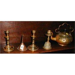 A quantity of brassware including a C19th ...