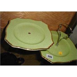 Two green Royal Winton cake plates...