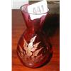 Image 1 : A cranberry vase with gilt etched decorati...