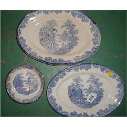 Three C19th  blue and white china plates...