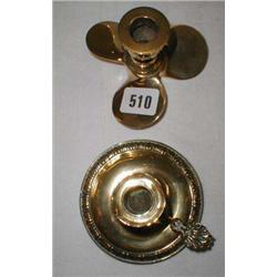 A C19th brass chamber stick together with ...