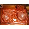 Image 1 : An Art Deco pink glass dressing table set...
