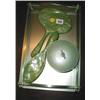 Image 1 : An Art Deco green part dressing table set...