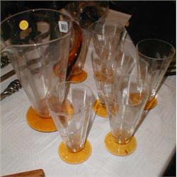 An Art Deco lemonade set with amber bases ...