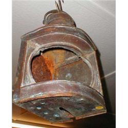 A C19th copper "Port" light lacks glass...